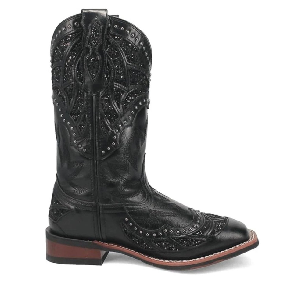 Laredo 5970 Cowboy Approved Women 8 M Black Leather Glitter Stud Western Boots